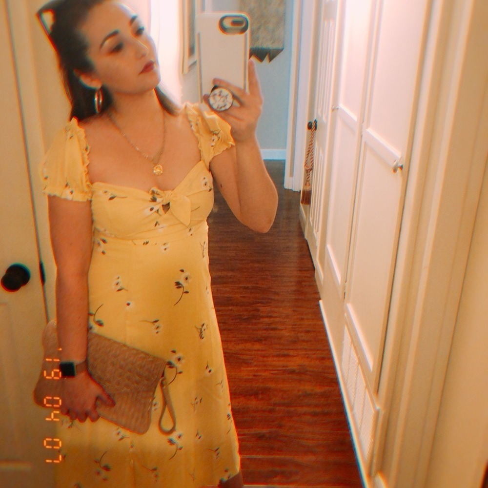 Yellow Floral Off-Shoulder Dress - Picture 5 of 6